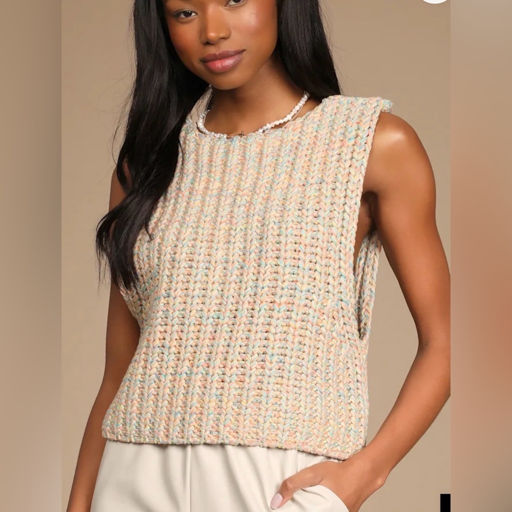 Free people Hoopla Cream Multi Knit V-Back Sweater Vest